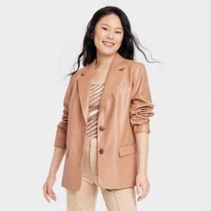 a new day Target Women's Relaxed Fit Faux Leather Blazer Jacket in Brown, medium